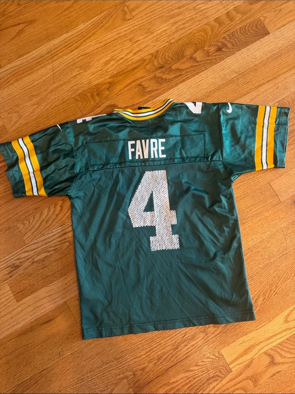 Nike Kids Green Bay Packers Favre Green and Yellow Football Jersey with #4